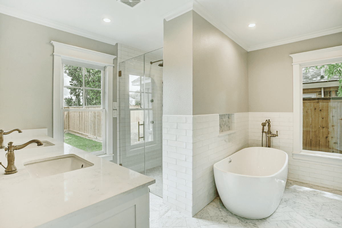 Matte Brass Spa Style Shower Master Bathroom In Houston